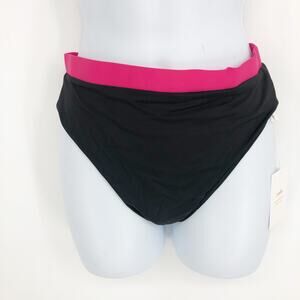 ANDIE SWIM The Banded Cheeky Bottom XS Black Pink Contrast High Cut NWT